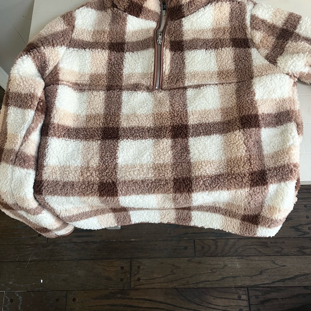 Studio 1940 Plaid Sherpa Jacket - Cream and Brown